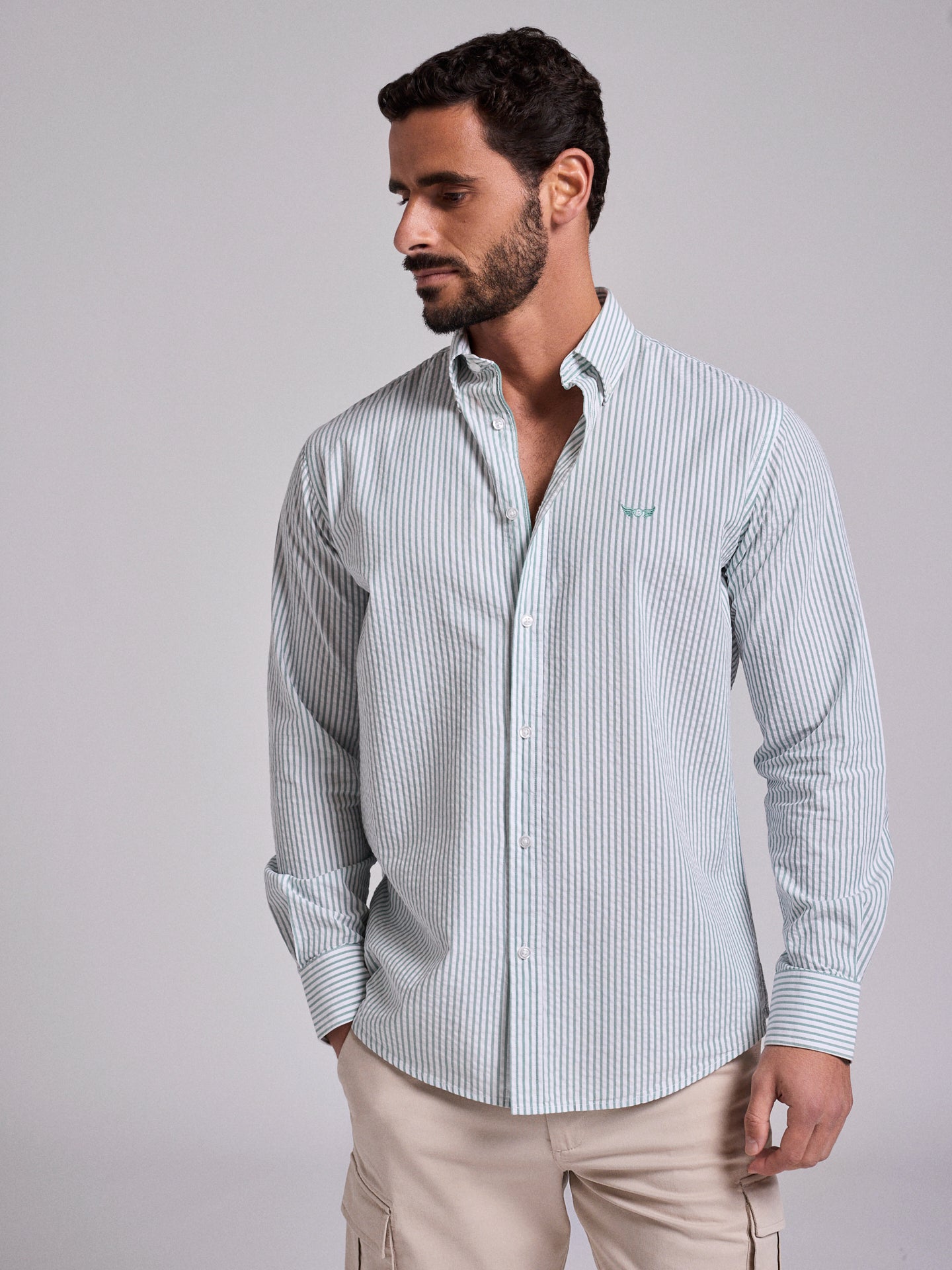GREEN COTTON SHIRT REGULAR FIT MR. BLUE