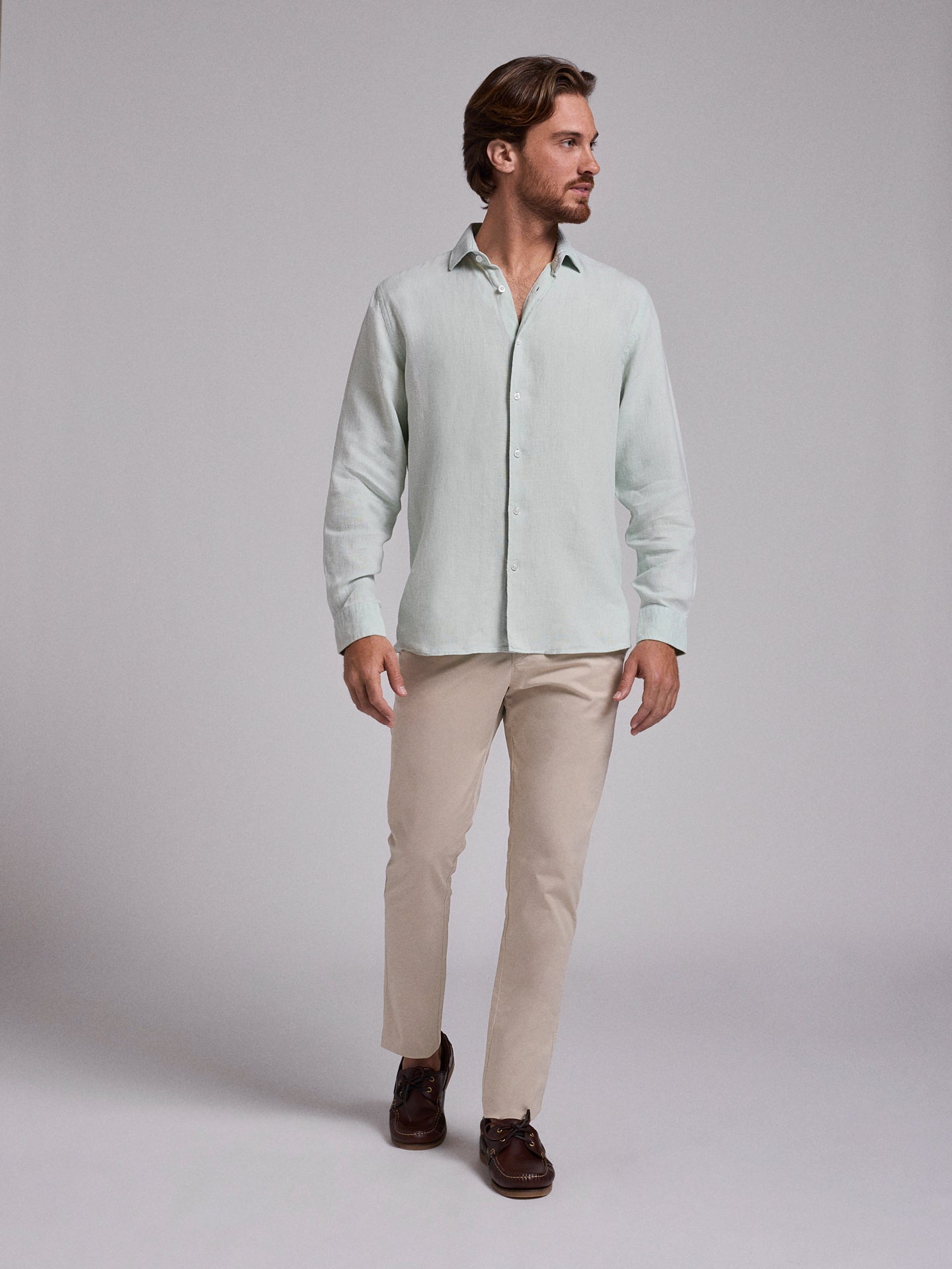 Camisa Linho Verde Manga Comprida Tailored Fit Mr. Blue