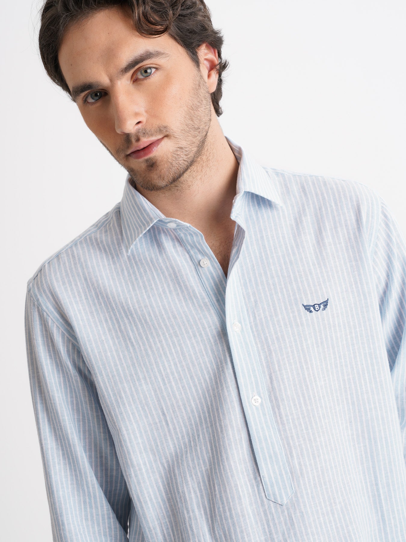 Camisa Regular Fit Lino Azul Mr. Blue