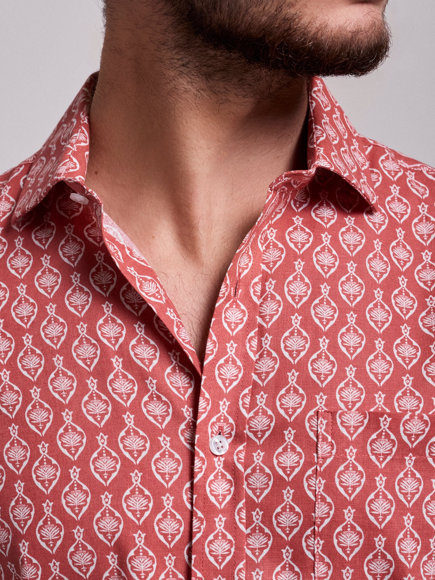 CAMISA LINO ROJA MANGA CORTA REGULAR FIT MR. AZUL