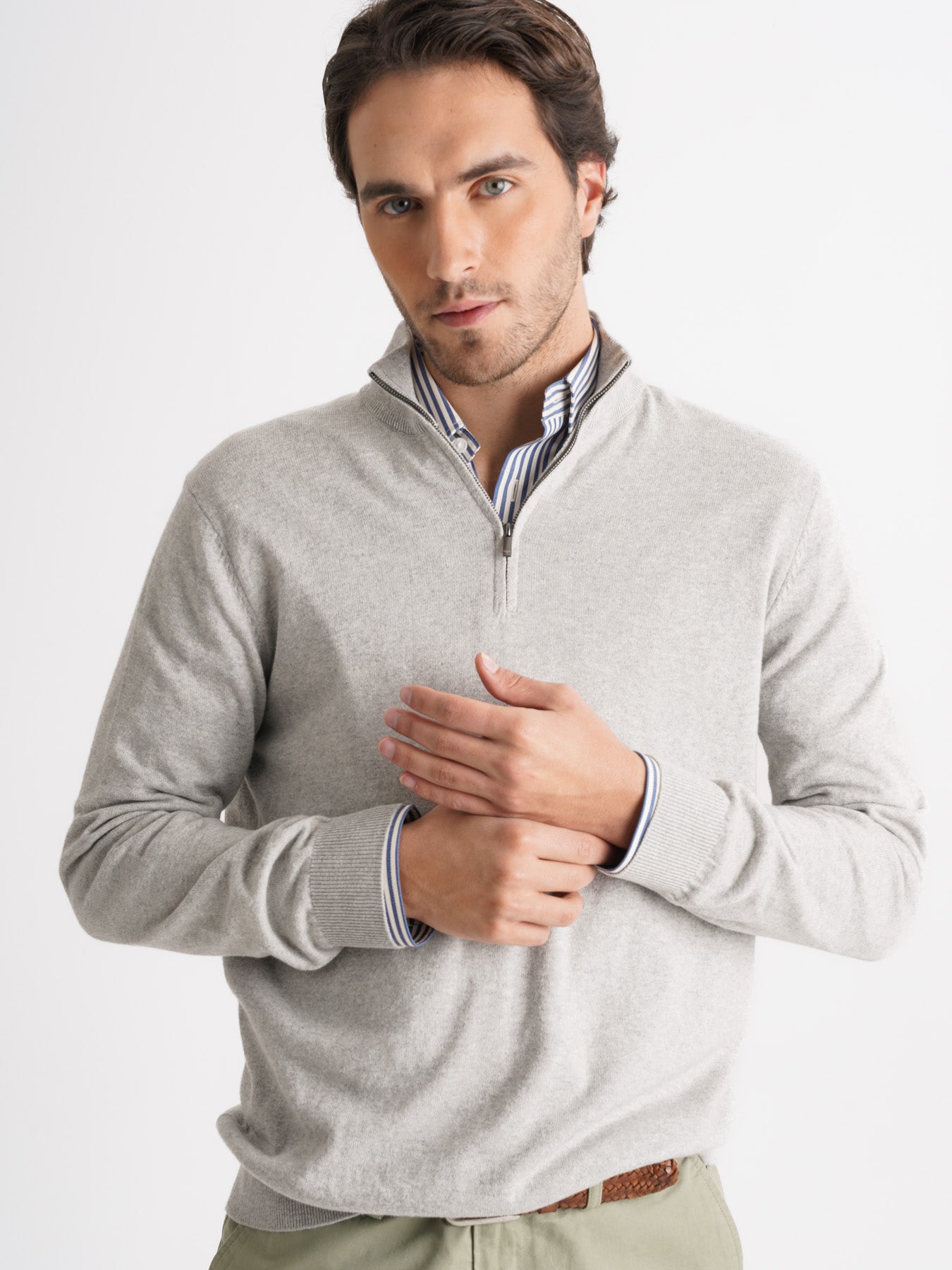 PULLOVER ALGODÃO CINZENTO MANGA COMPRIDA REGULAR FIT MR. BLUE
