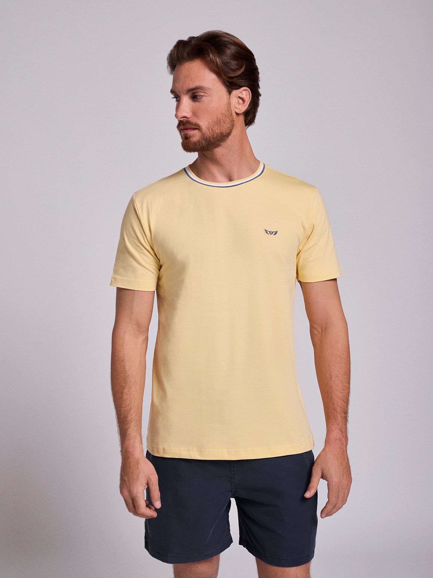CAMISETA DE ALGODÓN AMARILLA MANGA CORTA REGULAR FIT MR. AZUL