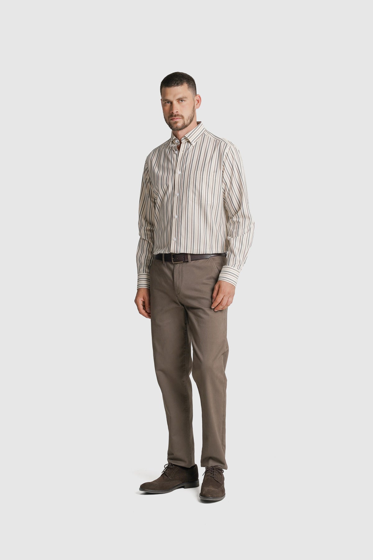 CAMISA TWILL REGULAR FIT BRANCA ÀS RISCAS MR. BLUE