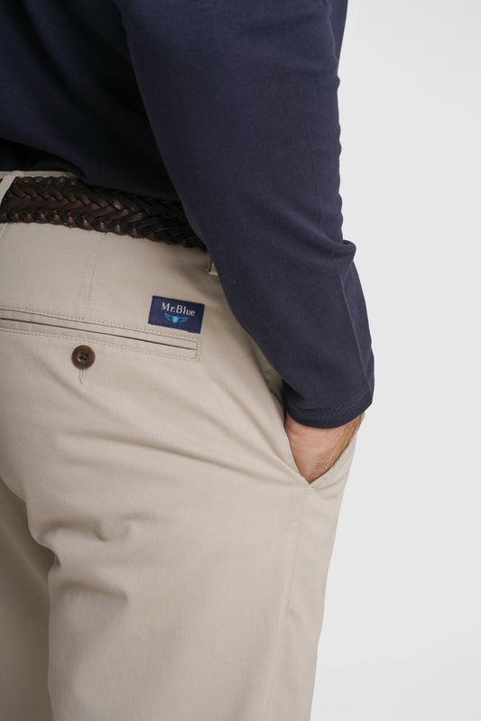 CALÇAS ALGODÃO SLIM FIT BEGES LISAS MR. BLUE