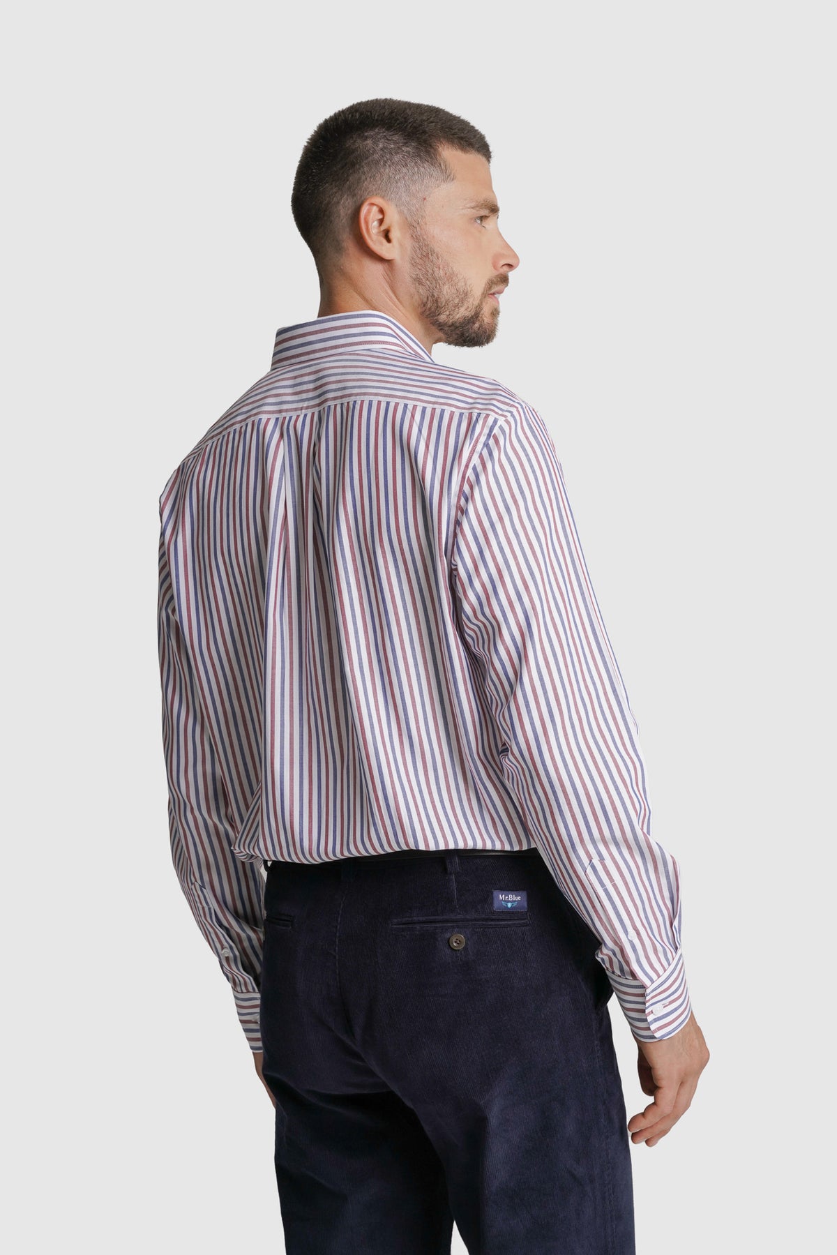 CAMISA FIL-A-FIL REGULAR FIT BORDEAUX ÀS RISCAS MR. BLUE