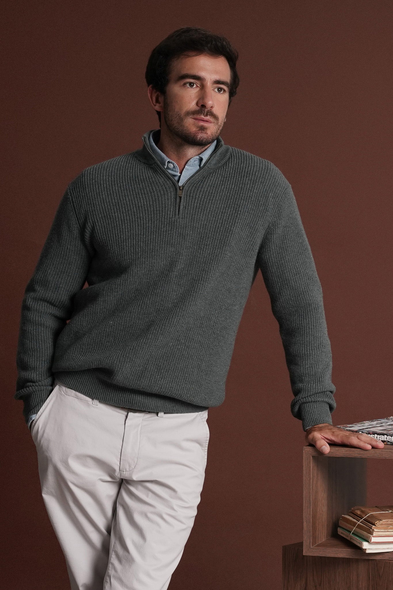 PULLOVER LÃ REGULAR FIT VERDE LISO MR. BLUE