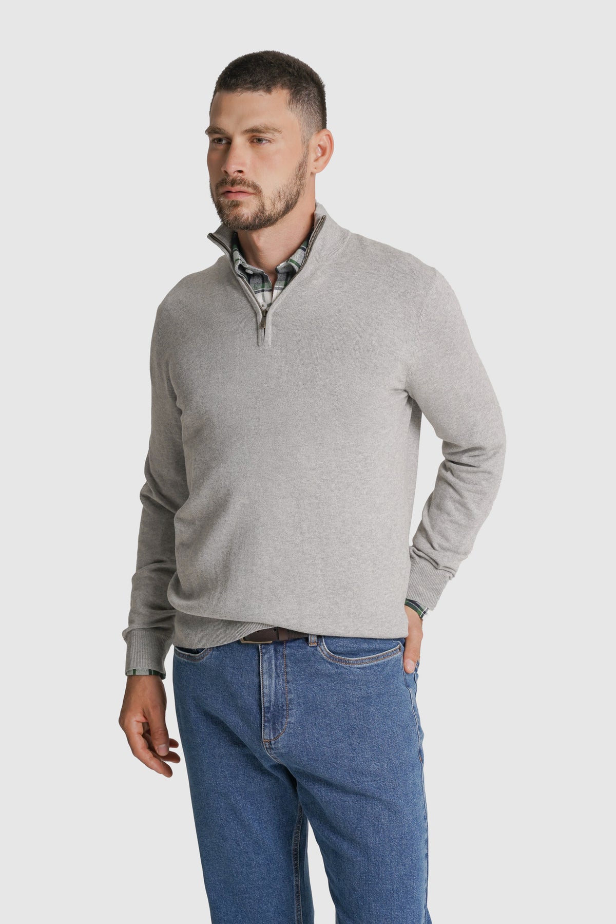 PULLOVER CAXEMIRA REGULAR FIT CINZENTO LISO MR. BLUE