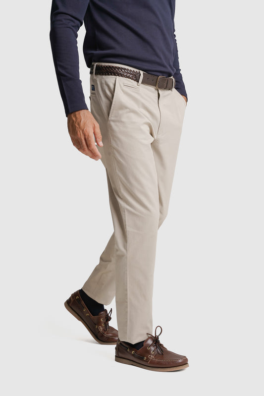 CALÇAS ALGODÃO SLIM FIT BEGES LISAS MR. BLUE