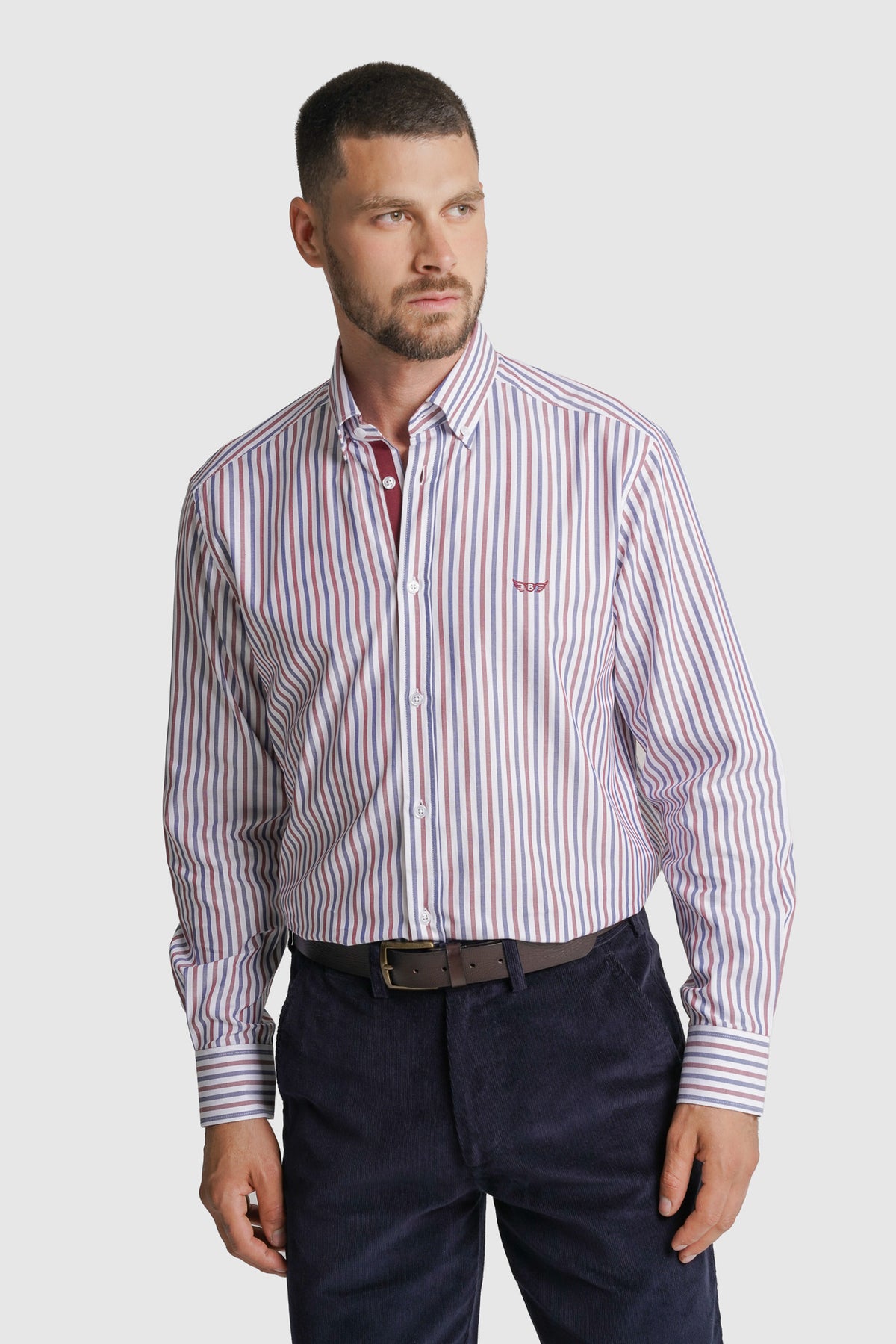 CAMISA FIL-A-FIL REGULAR FIT BORDEAUX ÀS RISCAS MR. BLUE