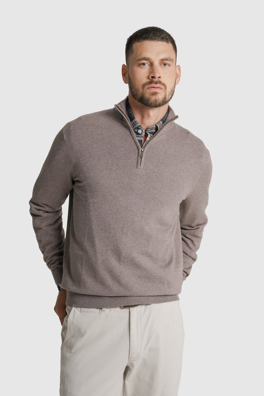 PULLOVER LÃ REGULAR FIT CASTANHO LISO MR. BLUE