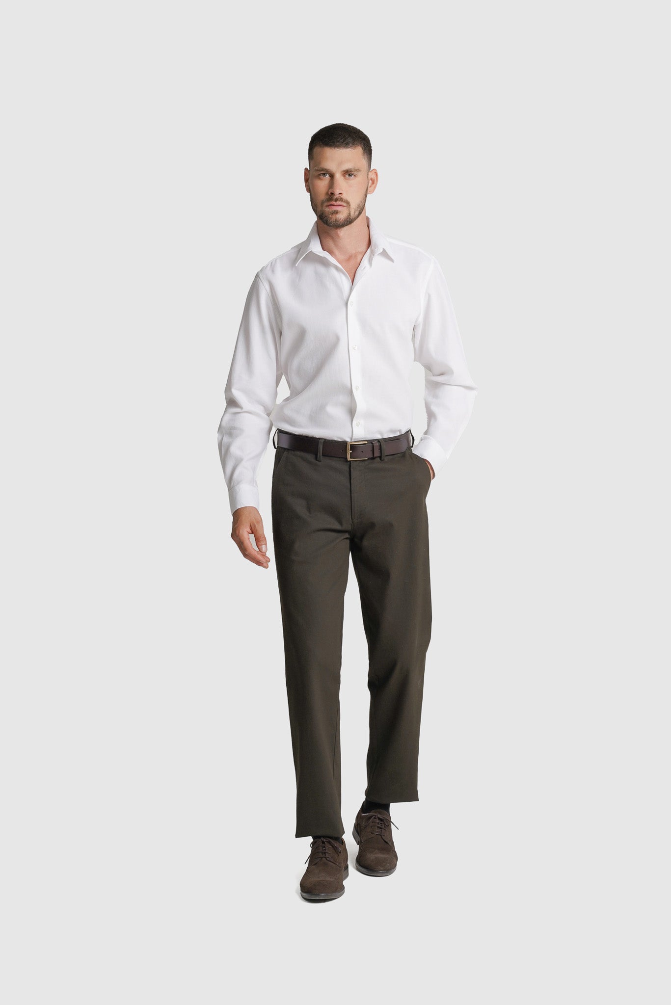 CAMISA ESTRUTURADA TAILORED FIT BRANCA LISA MR. BLUE