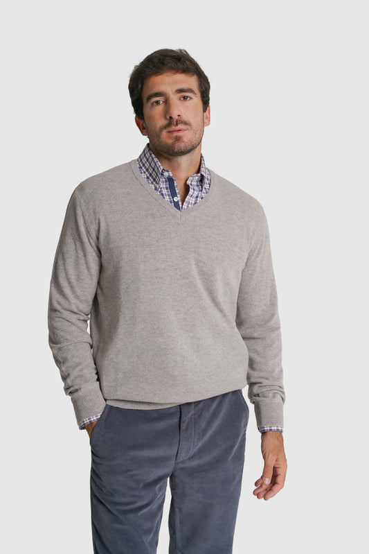 PULLOVER LÃ REGULAR FIT CINZENTO LISO MR. BLUE