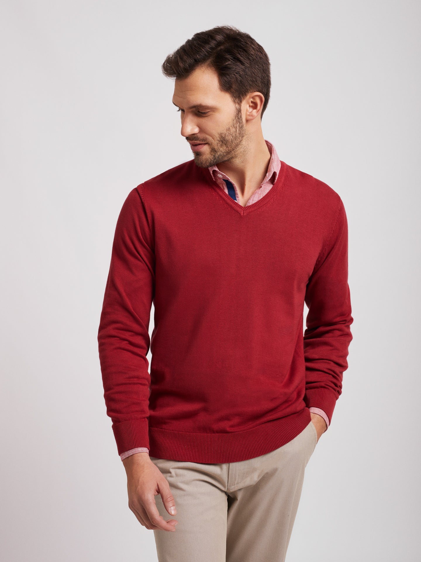 100% Cotton V-Neck Sweater - Mr Blue