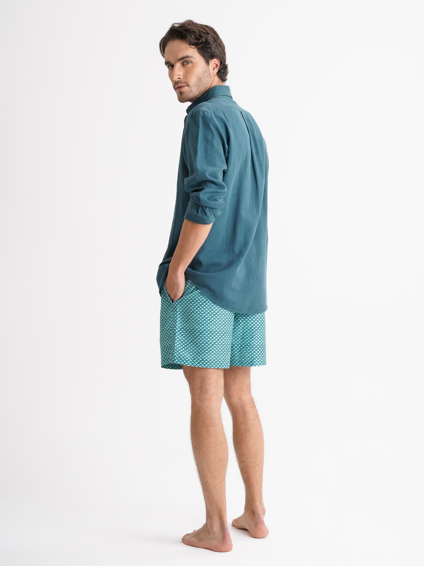 Camisa Regular Fit Lino Azul Mr. Blue
