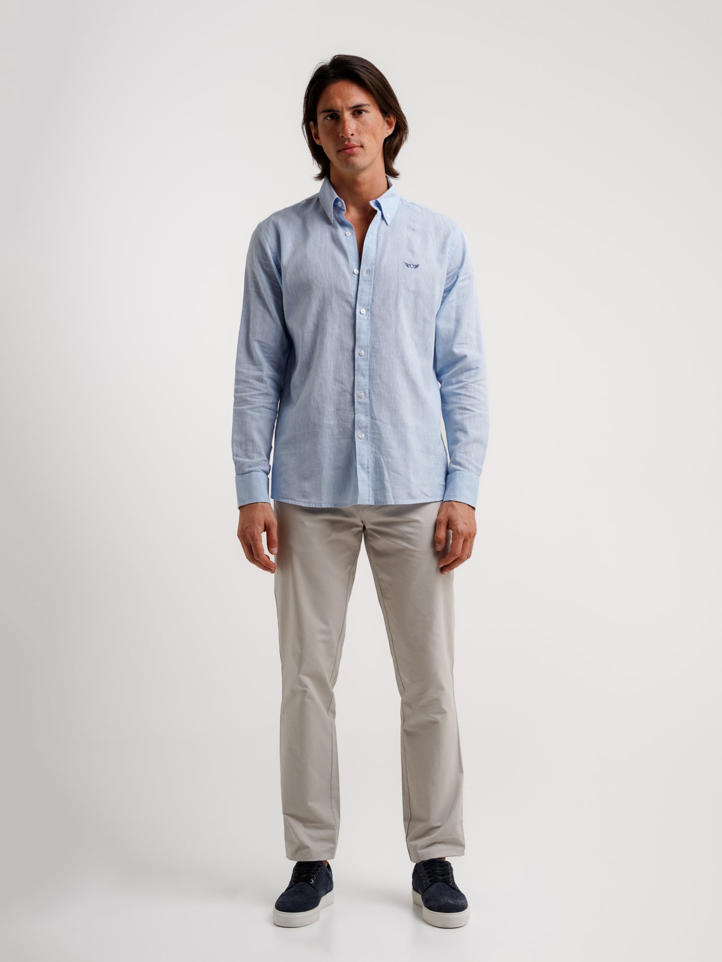 Camisa Regular Fit Lino Azul Mr. Blue