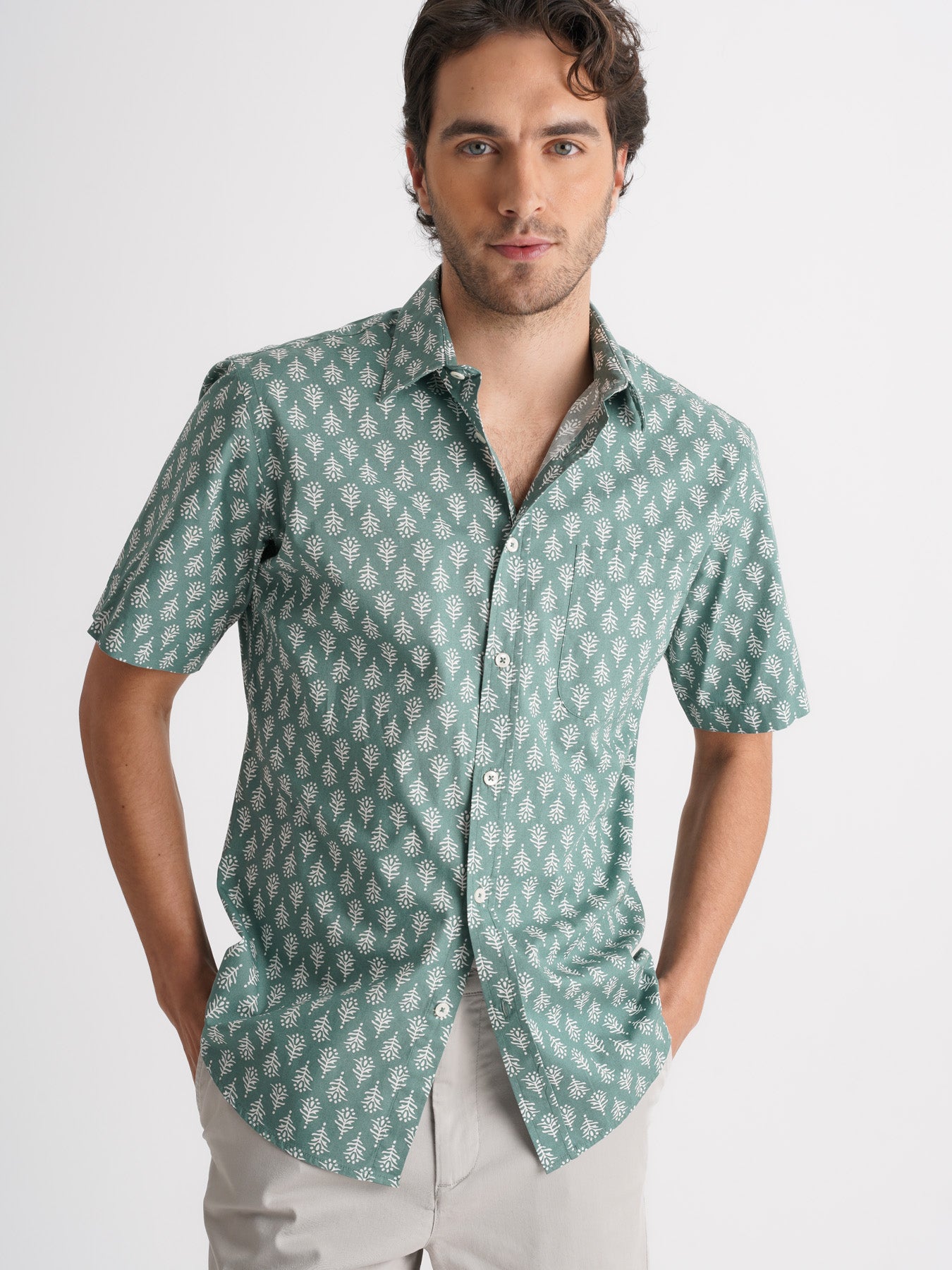 Regular Fit Green Poplin Shirt Mr. Blue
