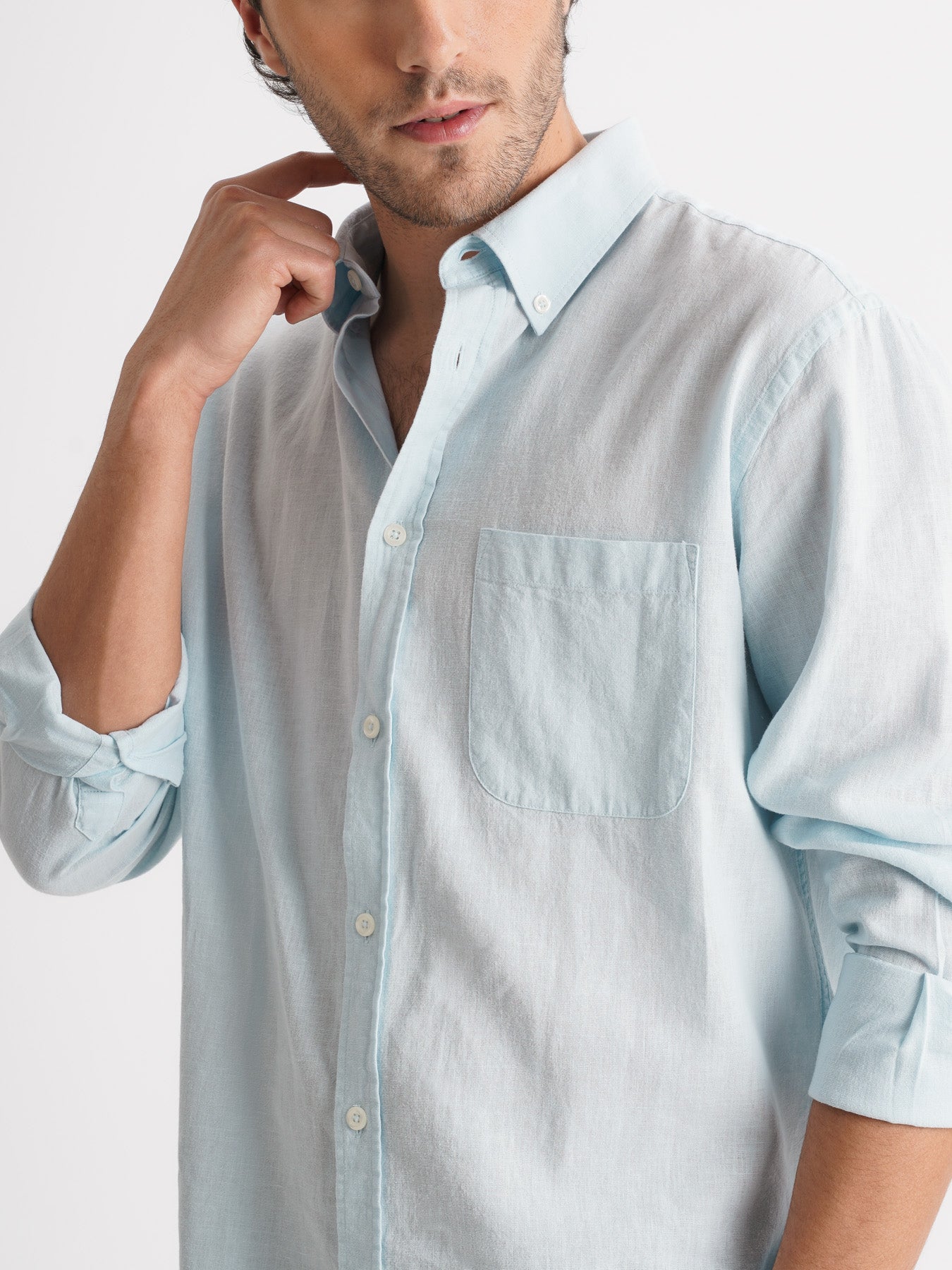 Camisa Regular Fit Lino Azul Mr. Blue