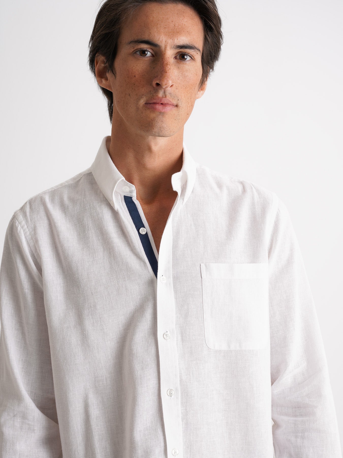 Camisa Regular Fit Lino Blanca Mr. Blue