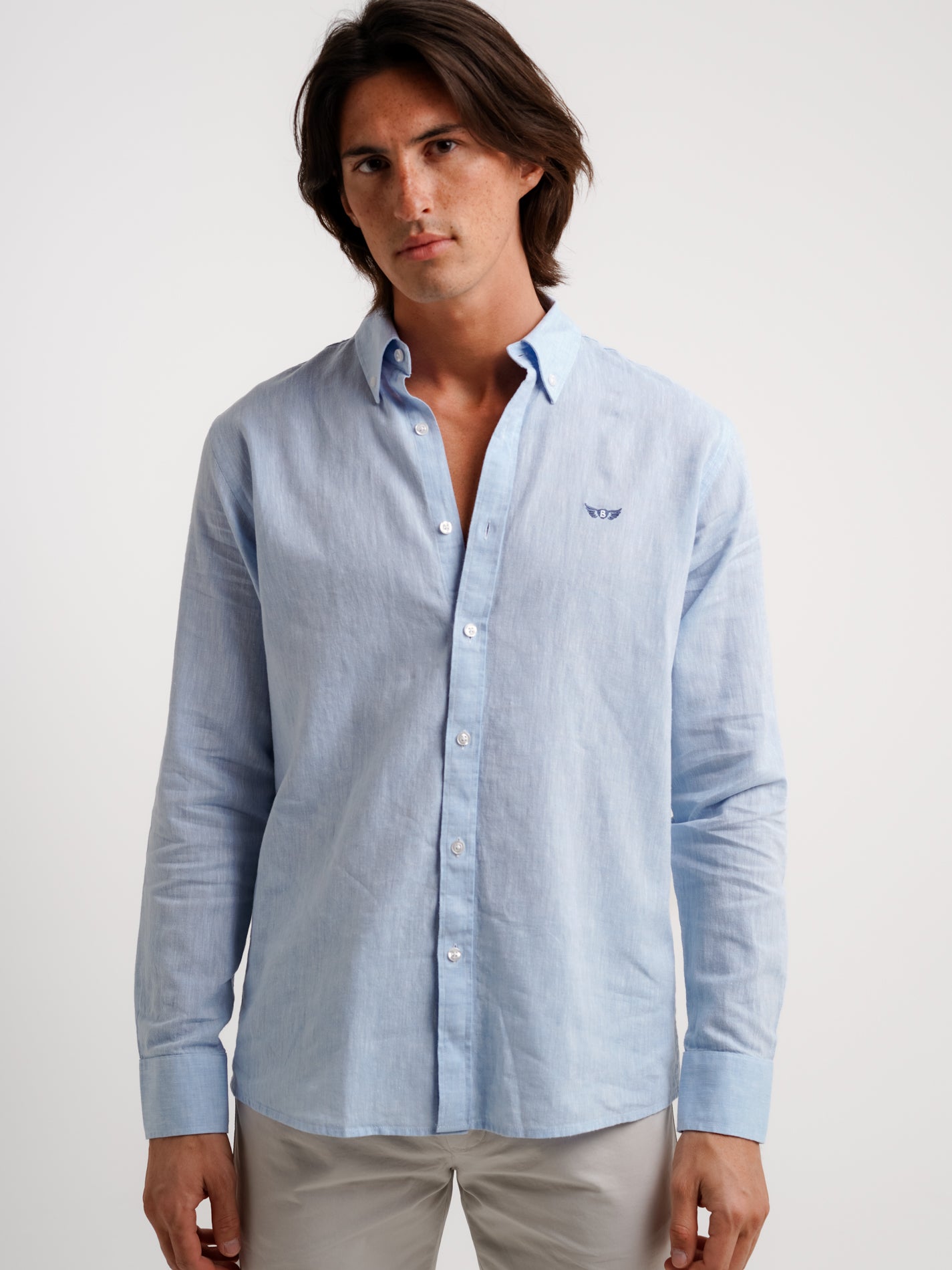 Camisa Regular Fit Lino Azul Mr. Blue