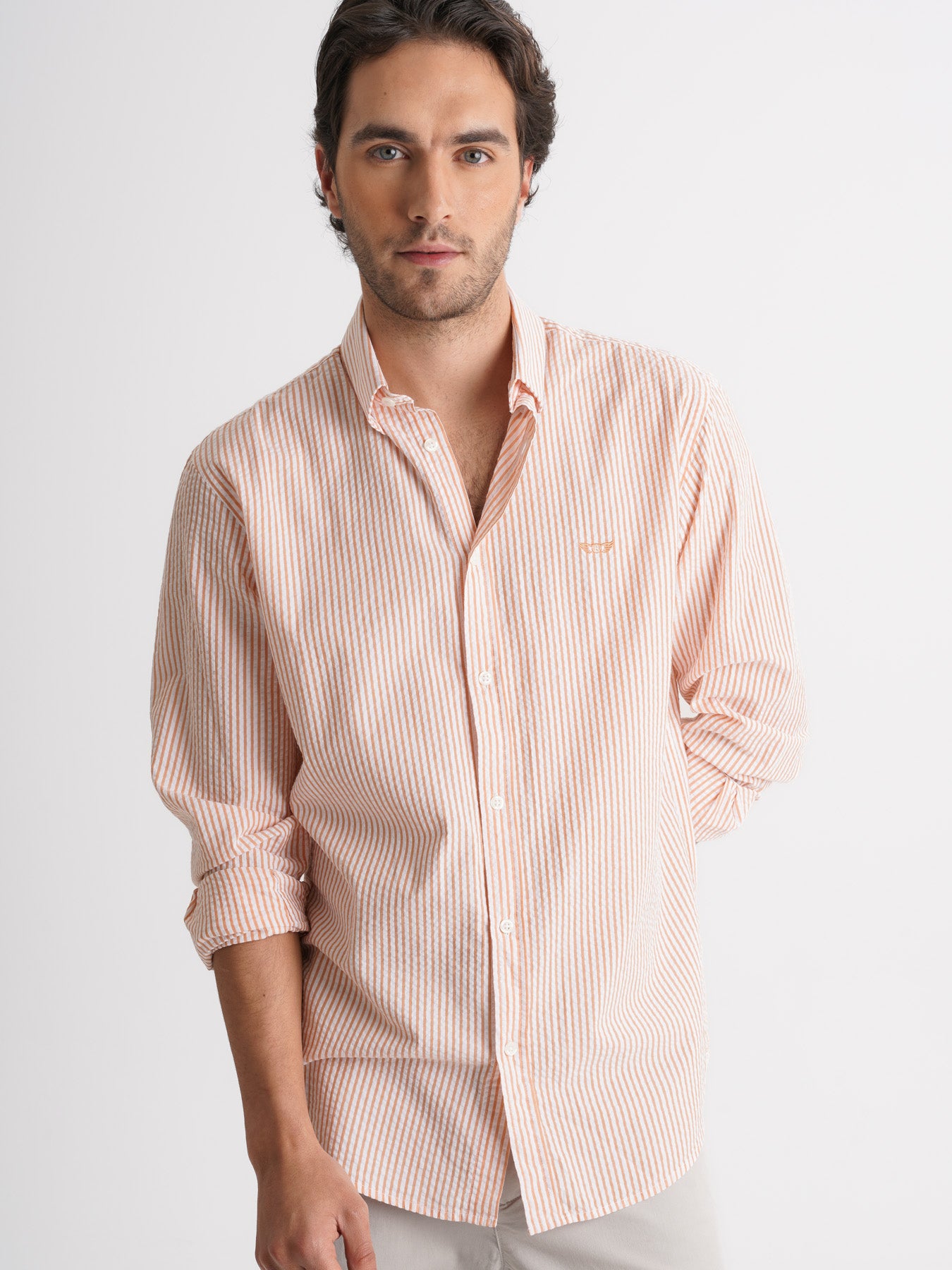 Regular Fit Seersucker Orange Mr. Blue Shirt