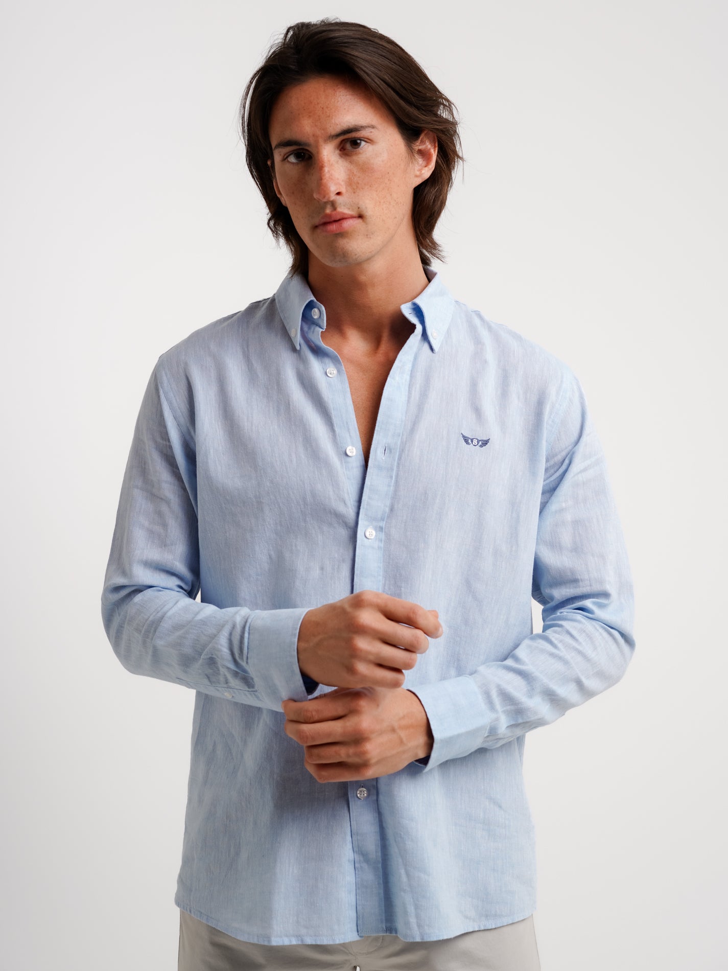 Camisa Regular Fit Lino Azul Mr. Blue
