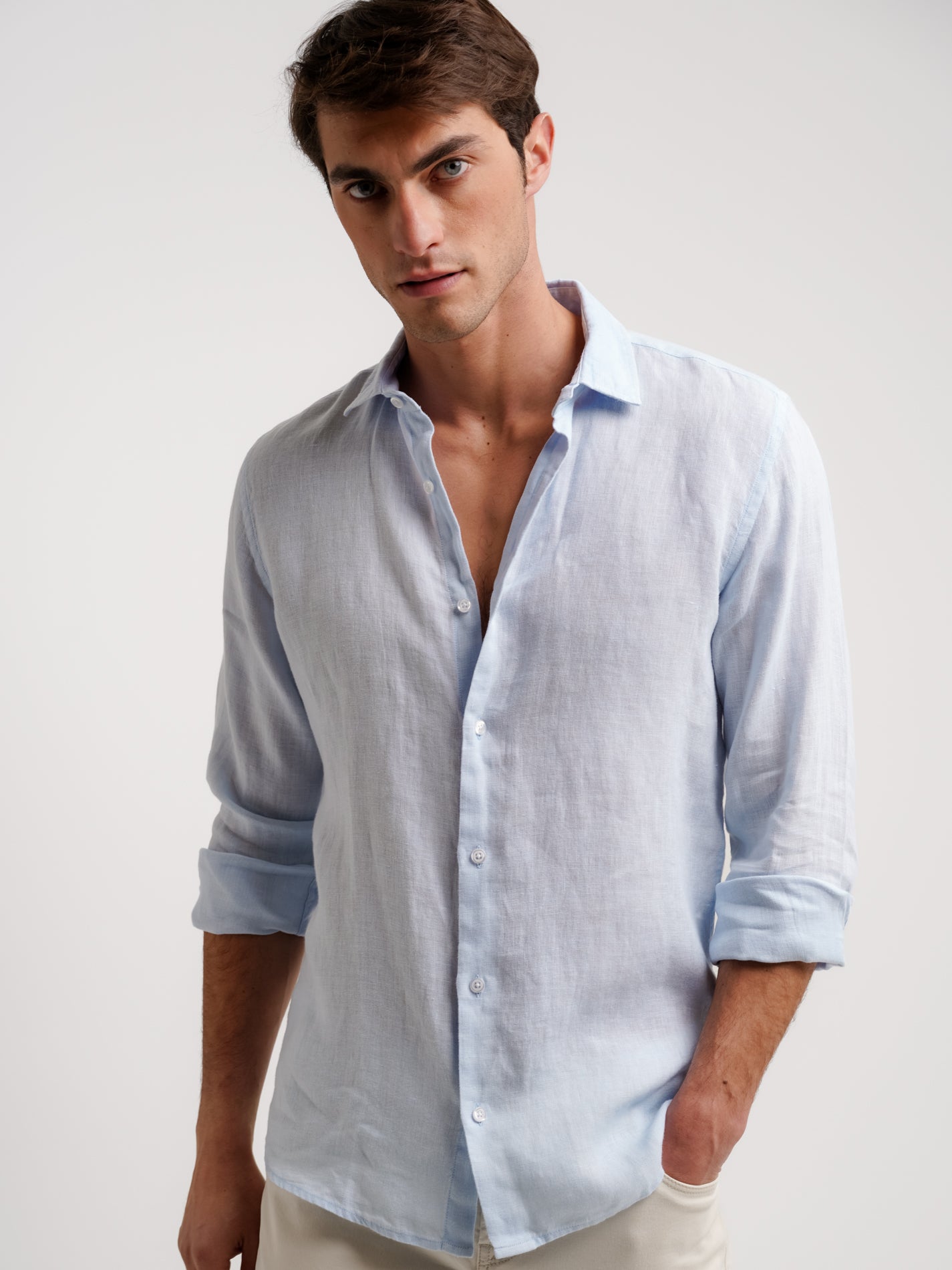 Camisa Tailored Fit Linho Azul Mr. Blue